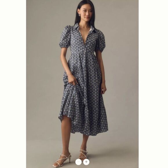 English Factory Dresses & Skirts - Anthropologie English Factory Puff-Sleeve Tiered Midi Shirt Dress